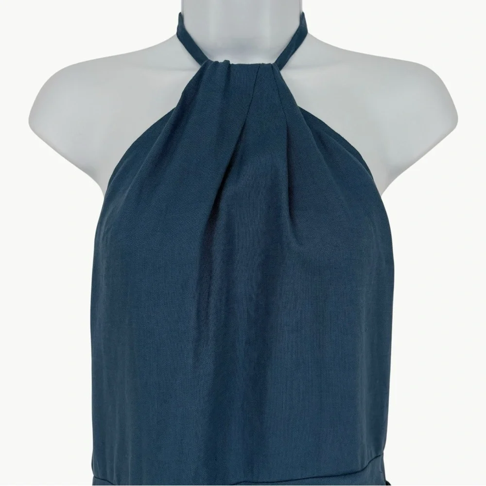 NWT Reformation Dory 100% Linen Halter Faux Wrap Mini Dress | Sz 10 | Blue - Picture 3 of 15